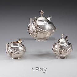 1111 Grs ANTIQUE CHINESE CHINA EXPORT SOLID SILVER TEA SET POT BOWL CREAMER 1880