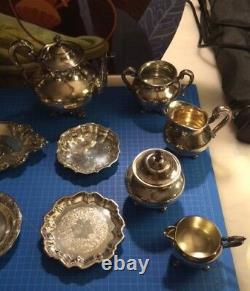 14 Piece Silver Plated Antique Tea Set Perfect for Alice in Wonderland Party