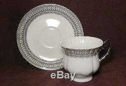 17 Pcs. Gorgeous Silver Accent Fine Porcelain China Coffee / Tea Set