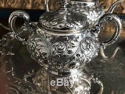 1800s Fuchs & Beiderhase Repousse Sterling Silver Tea Coffee Set JE Caldwell