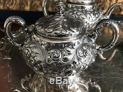 1800s Fuchs & Beiderhase Repousse Sterling Silver Tea Coffee Set JE Caldwell