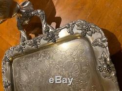 1800s fine silver 925 tea coffee set with amazing 1800s tray w grapes & leafs