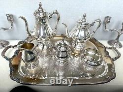 1847 Roger Bros'Remembrance' 6 Piece Tea Set + 2 Candelabras