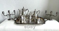 1847 Roger Bros'Remembrance' 6 Piece Tea Set + 2 Candelabras