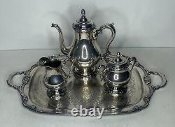 1847 Rogers Brothers Remembrance 3 Piece Silver Plated Tea Coffee Set with Tray