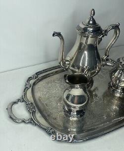 1847 Rogers Brothers Remembrance 3 Piece Silver Plated Tea Coffee Set with Tray