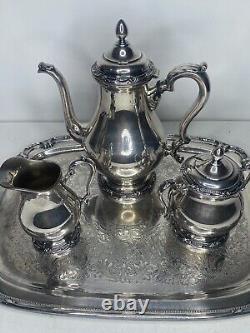 1847 Rogers Brothers Remembrance 3 Piece Silver Plated Tea Coffee Set with Tray