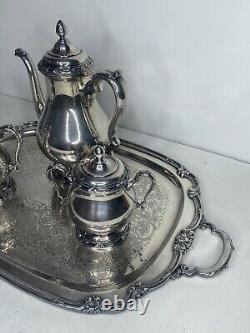 1847 Rogers Brothers Remembrance 3 Piece Silver Plated Tea Coffee Set with Tray