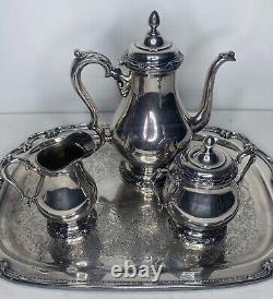 1847 Rogers Brothers Remembrance 3 Piece Silver Plated Tea Coffee Set with Tray