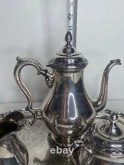 1847 Rogers Brothers Remembrance 3 Piece Silver Plated Tea Coffee Set with Tray