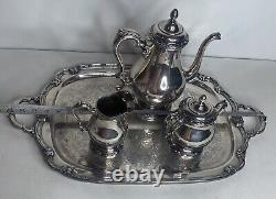 1847 Rogers Brothers Remembrance 3 Piece Silver Plated Tea Coffee Set with Tray