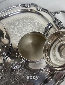 1847 Rogers Brothers Remembrance 3 Piece Silver Plated Tea Coffee Set with Tray