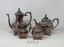 1847 Rogers Heritage Midcentury Aesthetic Ornate Footed Coffee Tea Set 5 Pc Exc