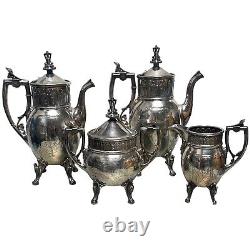 1874 Antique Reed And Barton Silverplate Coffee Tea Set Apostles Cloaked Men 4pc