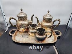 1875 Derby Silver Co. Floral Pattern No. 1650 Coffee Tea Set 5 Piece Excellent