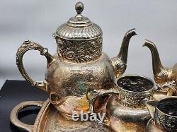 1875 Derby Silver Co. Floral Pattern No. 1650 Coffee Tea Set 5 Piece Excellent