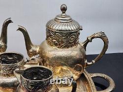 1875 Derby Silver Co. Floral Pattern No. 1650 Coffee Tea Set 5 Piece Excellent