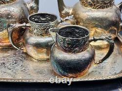 1875 Derby Silver Co. Floral Pattern No. 1650 Coffee Tea Set 5 Piece Excellent