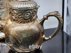 1875 Derby Silver Co. Floral Pattern No. 1650 Coffee Tea Set 5 Piece Excellent