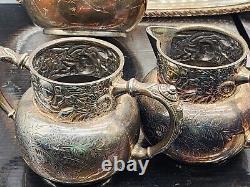 1875 Derby Silver Co. Floral Pattern No. 1650 Coffee Tea Set 5 Piece Excellent