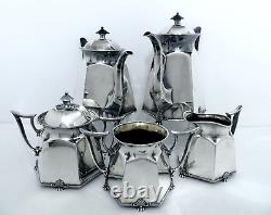 1880 Pairpoint Mfg Co. Gothic Aesthetic Paneled Ebony Handle Tea Coffee Set 5 Pc