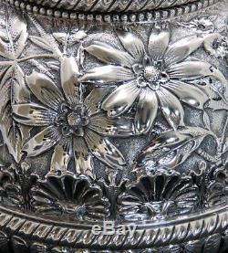 1888 Superb Gorham Sterling Silver Floral Repousse 5pc Tea Set