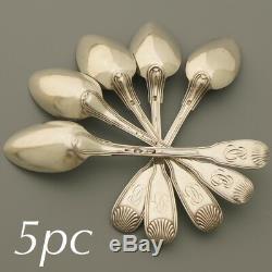 18c 19c Antique French Sterling Silver Tea Coffee Spoon Set 5pc Shell Initial Bc