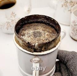 1910 Enamelware Biggin Floral Coffee Pot Tea Pot Sugar Bowl Matched Set