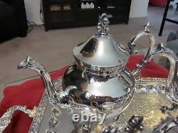 1920 Birmingham Silver Plate Tea Set With Butlers Tray