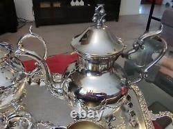 1920 Birmingham Silver Plate Tea Set With Butlers Tray
