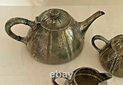 1920's Meriden International Arts & Crafts Hammered Silverplate Tea Set 2402