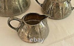 1920's Meriden International Arts & Crafts Hammered Silverplate Tea Set 2402