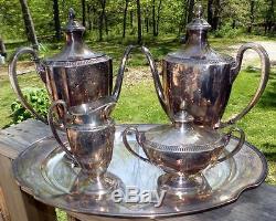 1921 Grosvenor Community Plate 5 pc Tea Set (2) Pots Creamer Sugar & 18 Tray