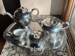 1930's Art Deco WMF Silver Plate over Heinrich Porcelain 5 Pc Coffee & Tea Set