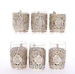 1930's Set of 6 Persian Solid Silver 397 Gram Tea Coffee Glass Cup Holder Figure