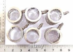 1930's Set of 6 Persian Solid Silver 397 Gram Tea Coffee Glass Cup Holder Figure