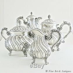 19c Antique French Sterling Silver Tea Coffee Milk Pot Sugar Bowl Serving Set 4p