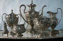 19th Century Kirk & Sons sterling silver Repousse tea service set. 8pc and tray