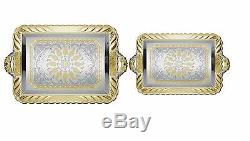 2 Piece Silver Plated Decorative Serving Tea Tray Set withGold ST21147 17 & 14 in