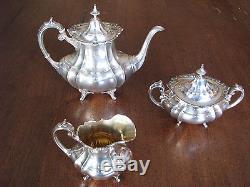 3 piece Ornate Old Reed & Barton Hampton Court pattern Sterling Silver Tea Set
