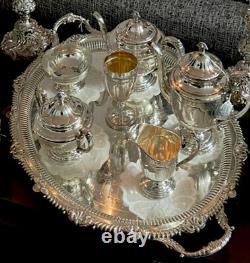 30pc TOWLE LOUIS XIV STERLING SILVER COFFEE/TEA SET+Tray+Pitcher+Goblets+Plates