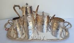 4+2Piece Antique Silverplate Tea Service Set with Tray