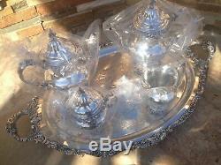 4 Pc Museum Quality Wallace Grande Baroque Sterling Silver Tea Set + Tray Grand