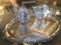 4 Pc Museum Quality Wallace Grande Baroque Sterling Silver Tea Set + Tray Grand
