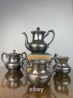 4 Piece Antique Floral Engraved Quadruple Plated Tea Set, Providence Co. #421