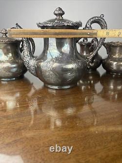 4 Piece Antique Floral Engraved Quadruple Plated Tea Set, Providence Co. #421