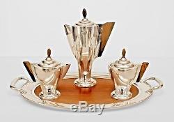 4 Piece English Art Deco Silver Tea Set
