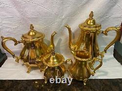 4 Piece Vintage International Sliver Co. COUNTESS 24K Gold Plated Tea Set
