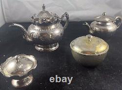 4 Piece Vintage Silver Tea Set And Containers