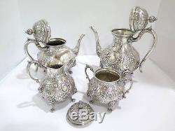 4 piece European Silver Antique German Cupids Wreath Ribbon Tea/Coffee Set